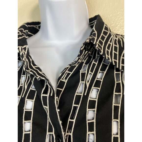 Samuel Dong Eyelet Black White Top Women size XL Artsy Art to wear Designer Boho - Picture 11 of 16